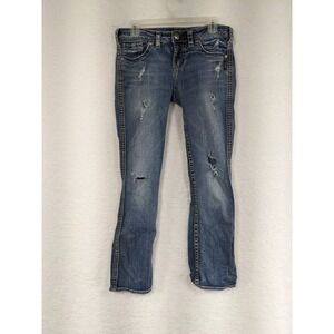Silver Jeans Women's Aiko Flap Bootcut‎ Distressed Size 28 Length 31